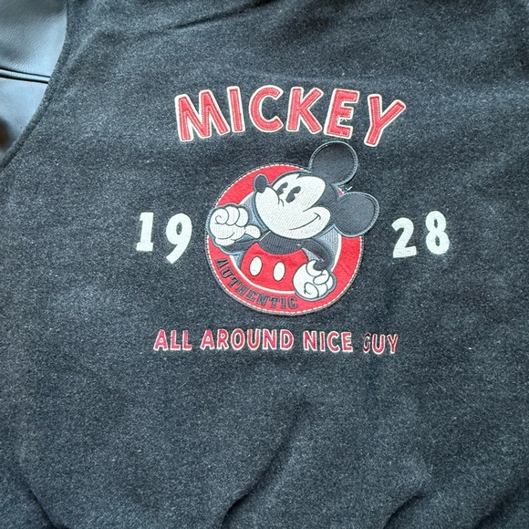 Vintage Men Disney  Mickey Mouse Embroidered Varsity Blk Wool Leather Jacket S - Picture 11 of 14